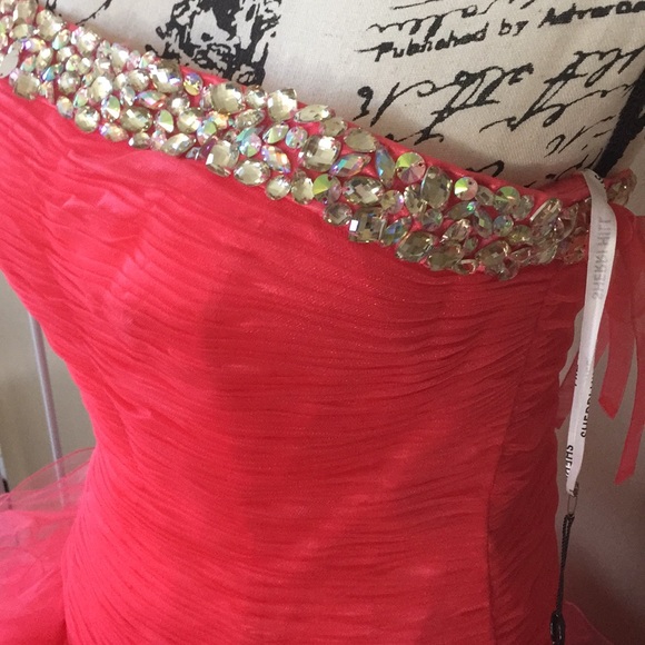 Sherri Hill prom formal dress size 8 coral/silver - Picture 3 of 8